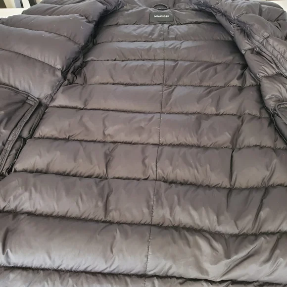 Mackage Yara Lightweight Black Down Puffer Coat, Leather Trim